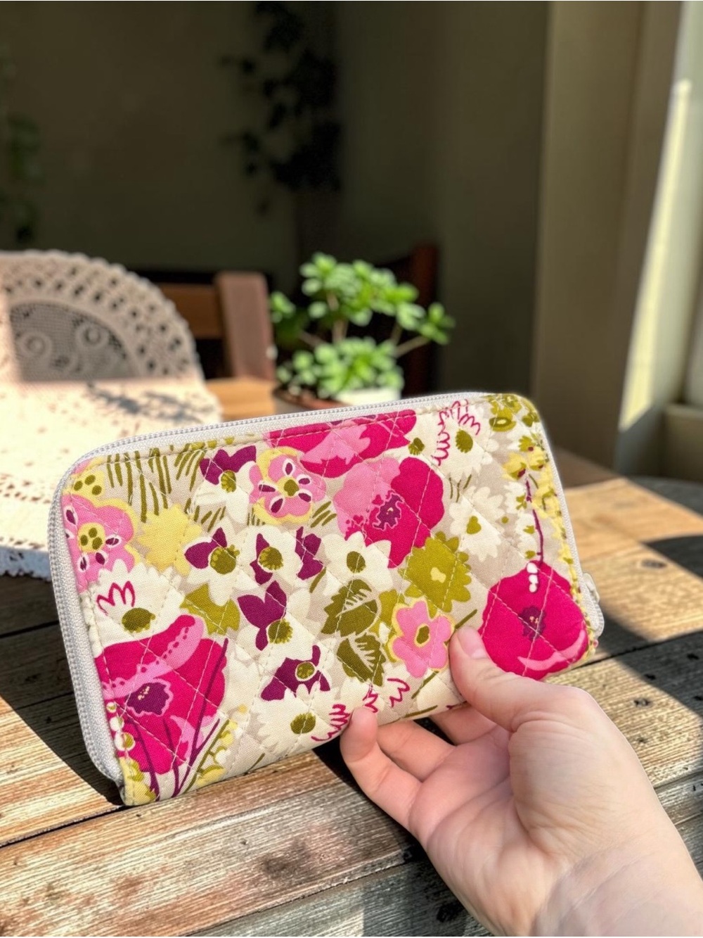Vera Bradley Make Me Blush Quilted Floral Zip Wallet in Pink, Magenta & Olive